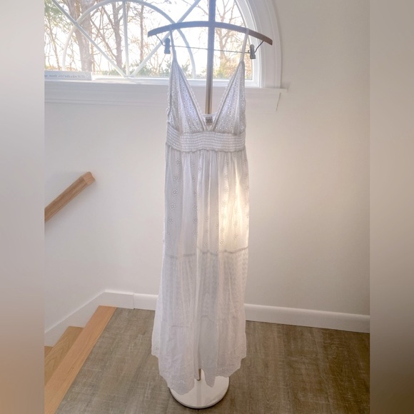 DEVI Eyelet Tiered Ruffle Babydoll Maxi Dress Women’s Large Boho Cottage Prairie - Picture 2 of 8